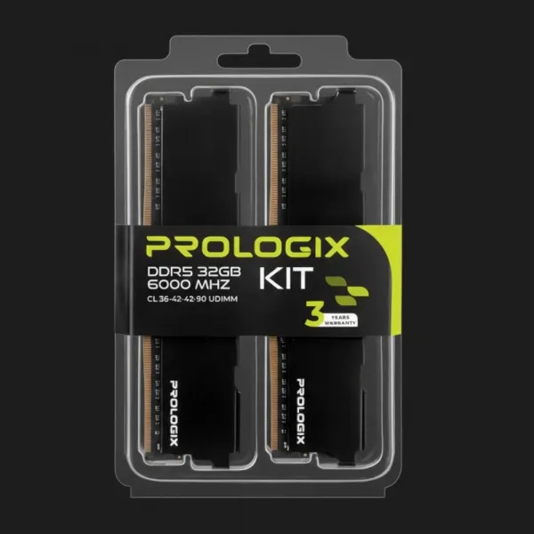 Оперативна памʼять Prologix Black DDR5 32GB 2x16GB 6000MHz (PRO32GB6000B5K)
