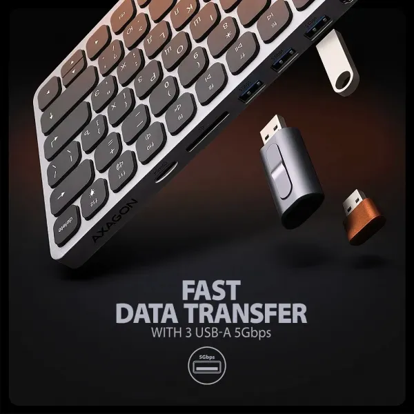 Клавіатура AXAGON HMC-KB 9 in 1 Layout USB (Silver/Black) (UA)