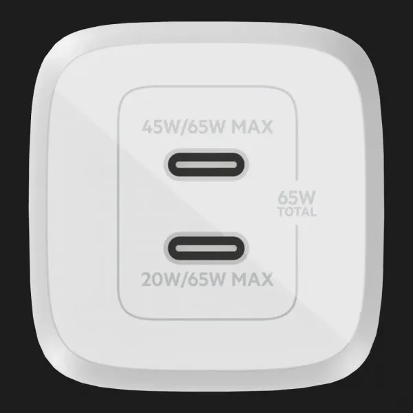 Зарядний пристрій Belkin 65W GAN PD PPS Dual USB-С - USB-С 2m (White)