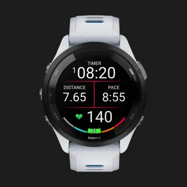 Garmin Forerunner 265 Black Bezel with Whitestone Case and Whitestone/Tidal Blue Silicone Band
