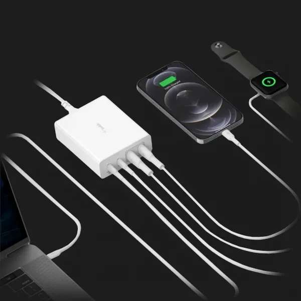 Зарядний пристрій Belkin 4-Port GaN 108W 2x USB-C, 2x USB-A (White)