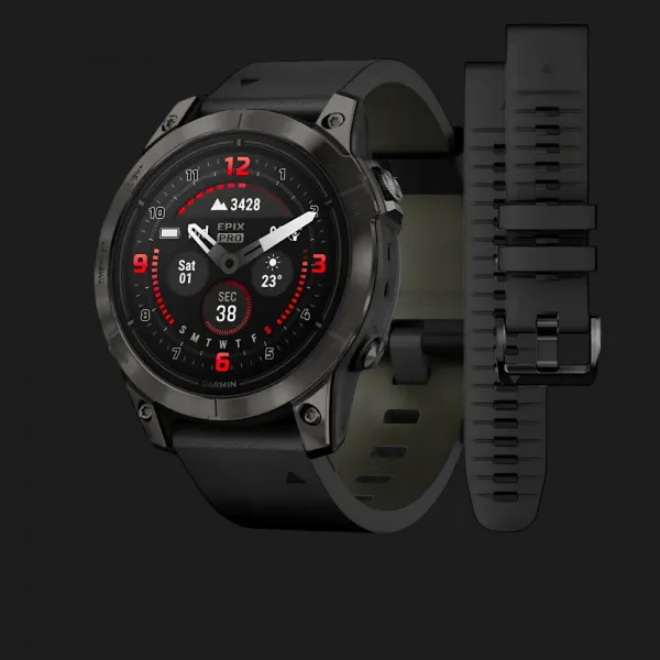 Garmin Epix Pro (Gen 2) Sapphire 47mm Carbon Gray DLC Titanium with Black Leather Band