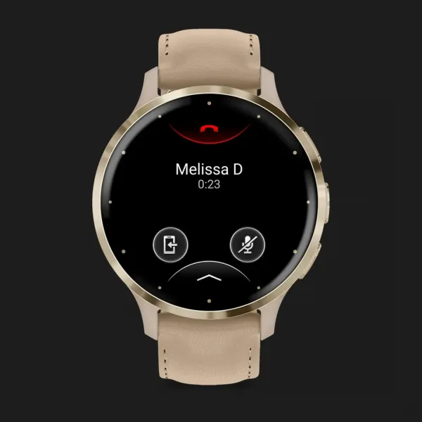 Garmin Venu 3S Soft Gold Stainless Steel Bezel with French Gray Case and Leather Band
