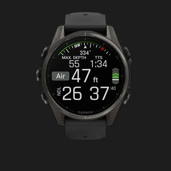 Garmin Fenix 8 43mm AMOLED Sapphire Carbon Gray DLC Titanium with Black/Pebble Gray Silicone Band