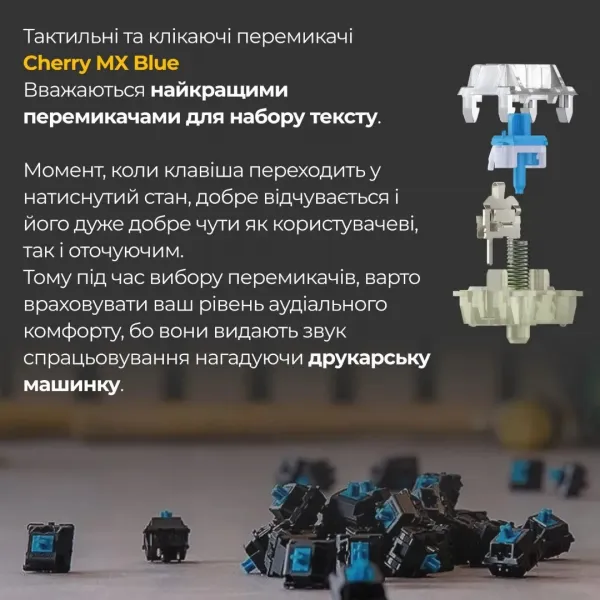 Клавіатура ігрова Ducky One 3 Cherry MX Blue RGB (White) (UA)