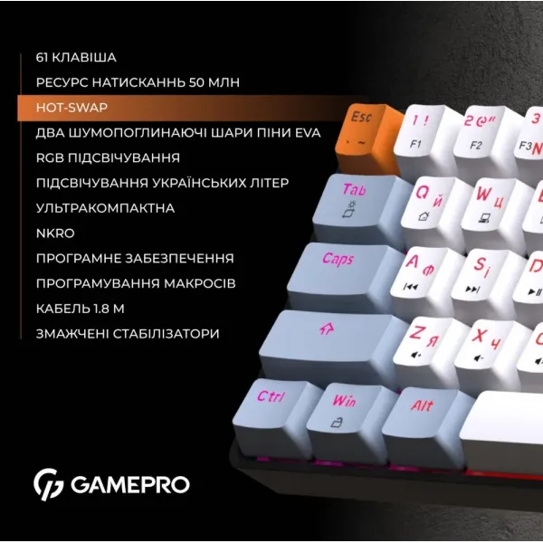Ігрова клавіатура GamePro MK130R (Red) з Hot-Swap RGB Black (UA)