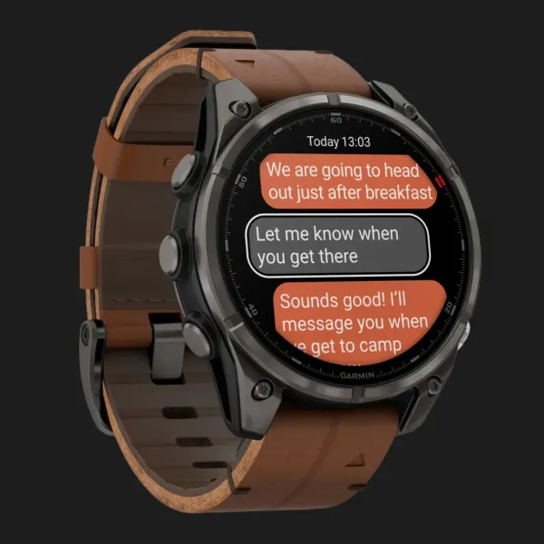 Garmin Fenix 8 Pro 47mm AMOLED Sapphire Carbon Gray DLC titanium with Chestnut Leather Band