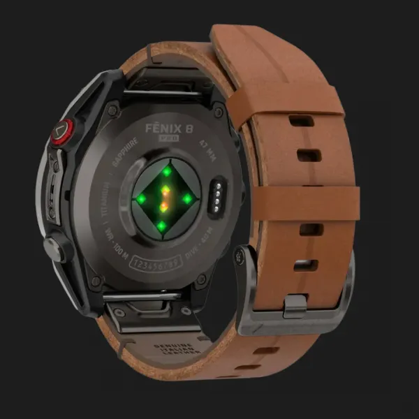 Garmin Fenix 8 Pro 47mm AMOLED Sapphire Carbon Gray DLC titanium with Chestnut Leather Band