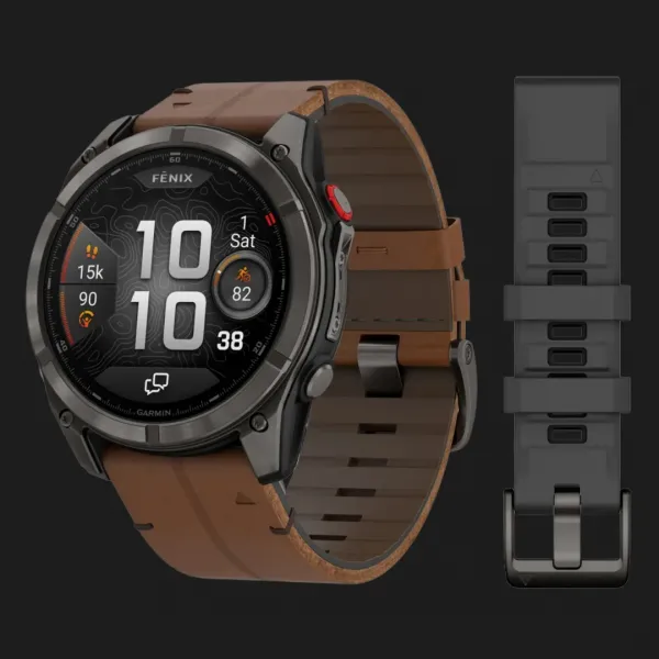Garmin Fenix 8 Pro 51mm AMOLED Sapphire Carbon Gray DLC Titanium with Chestnut Leather Band